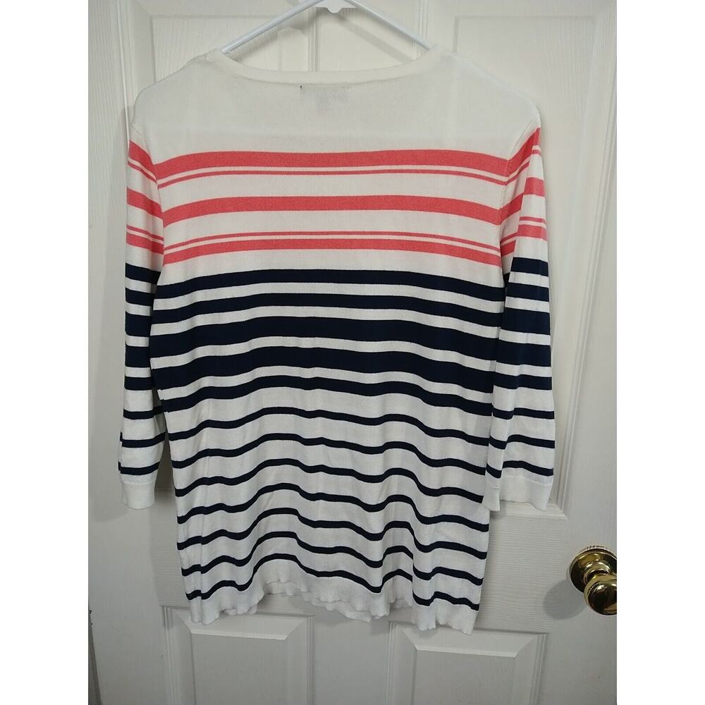 Lett & Me Woman's L Sweater Striped Nautical White Blue Pink Lightweight 3/4... - Picture 10 of 10